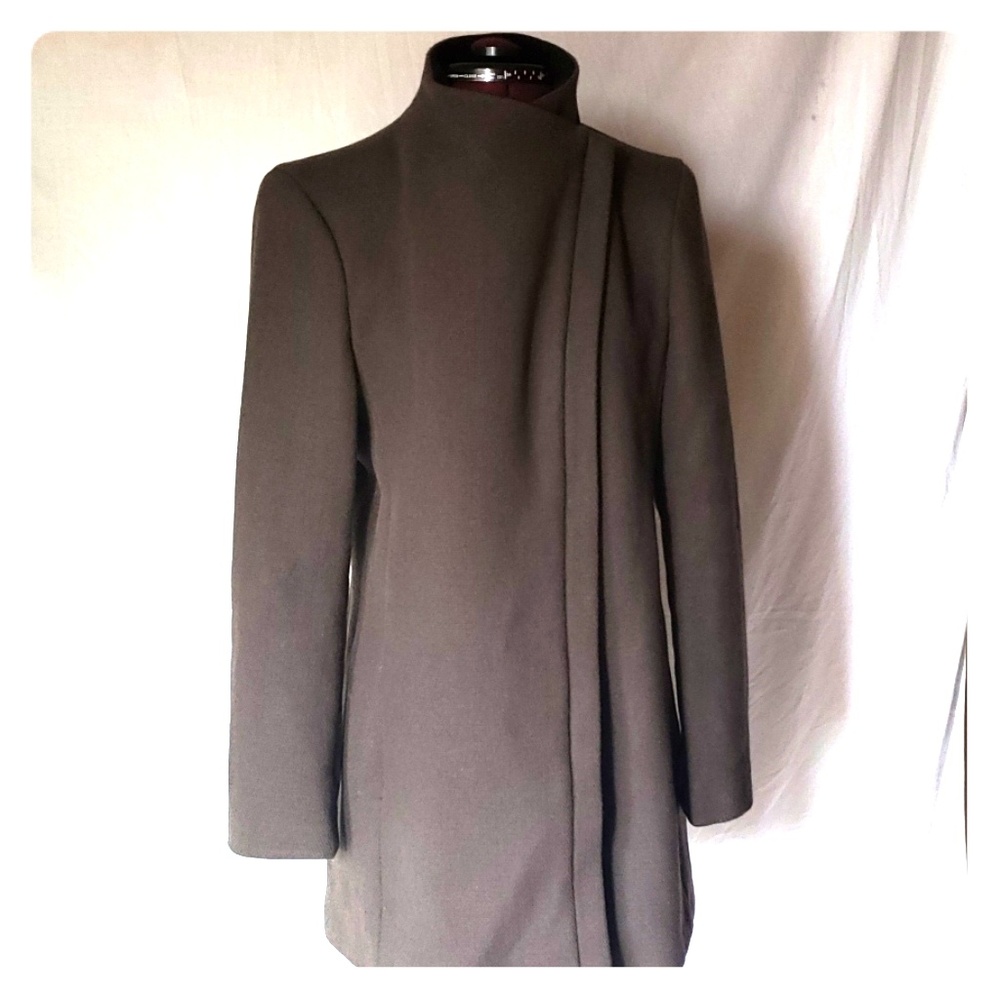 Calvin Klein olive green asymmetrical zipper wool